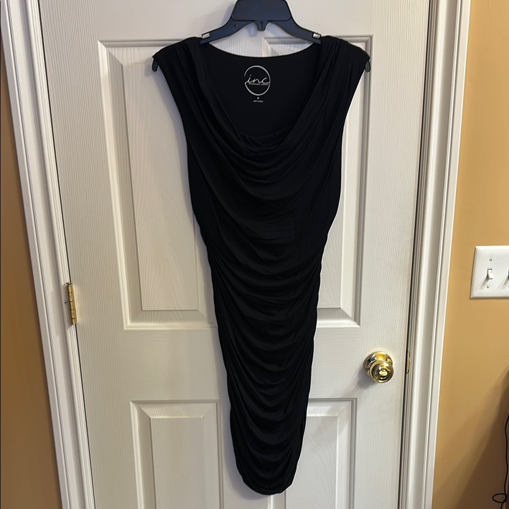 Black Ruched Bodycon Midi Dress